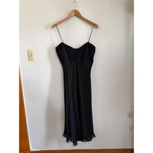 Silk Black Beaded Empire Waist Pleated Bodice slip long Dress, Whimsigoth Y2K